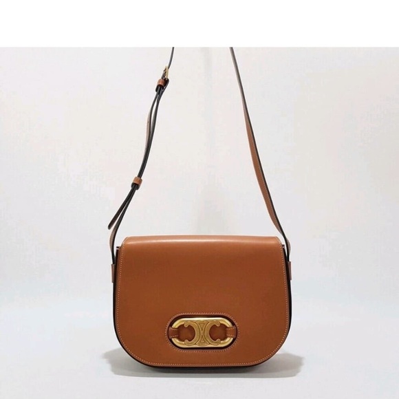 Celine Handbags - CELINE Triomphe Bag - Maillon - Gold Logo Hardware Brown Leather Crossbody- Rare